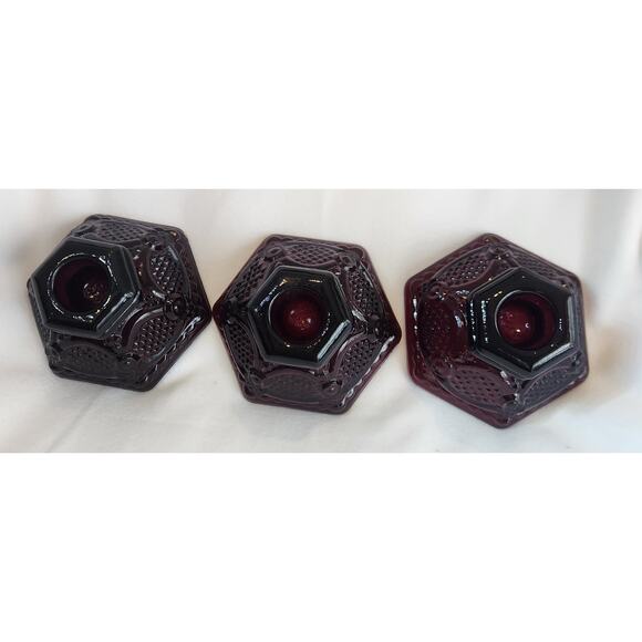 Avon 1876 Cape Cod Ruby Red Candle Holders Set of 3 Hex Taper Holders USA - Picture 4 of 6